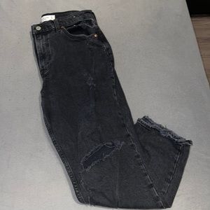 ABERCROMBIE Curve Love Straight Leg Distressed Jeans